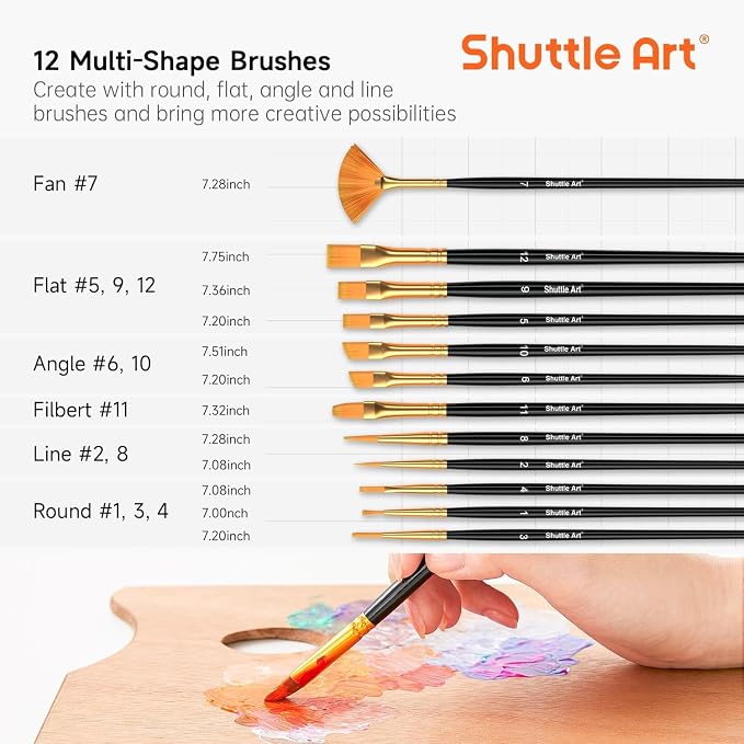 Shuttle Art 80 Colors Acrylic Paint, Acrylic Paint set with 12 Paint Brushes, 2oz/60ml Bottles, Rich Pigmented, Premium Paints for Artists, Beginners and Kids on Canvas Rocks Wood Ceramic