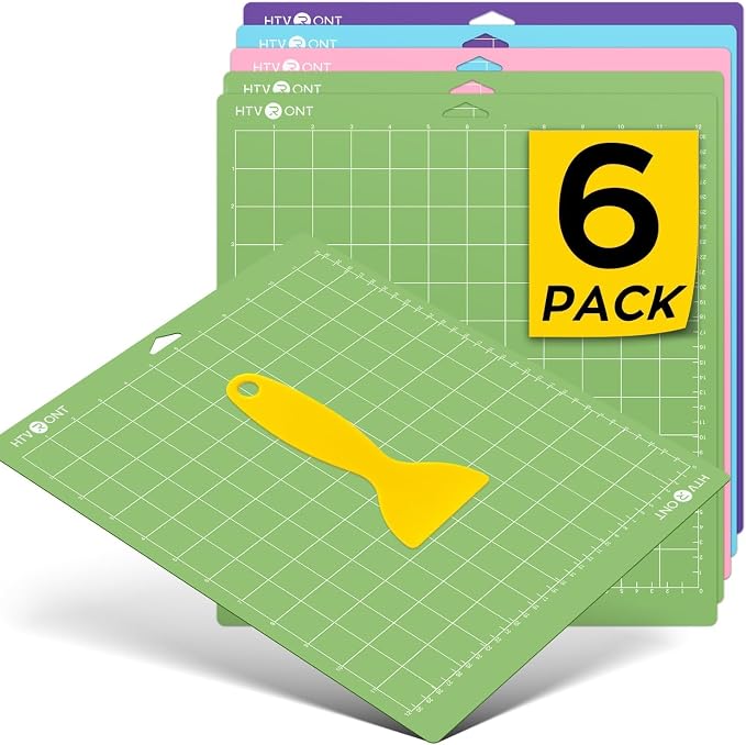 HTVRONT Cutting Mats 12"x12", 6 Pcs, Compatible with Cricut Maker/Explore | Standard Light Strong Fabric 4 Sticky Mats & Accessories, Compatible with Maker 4/3, Explore 5/4/3, Air 2/One, Vinyl Crafts