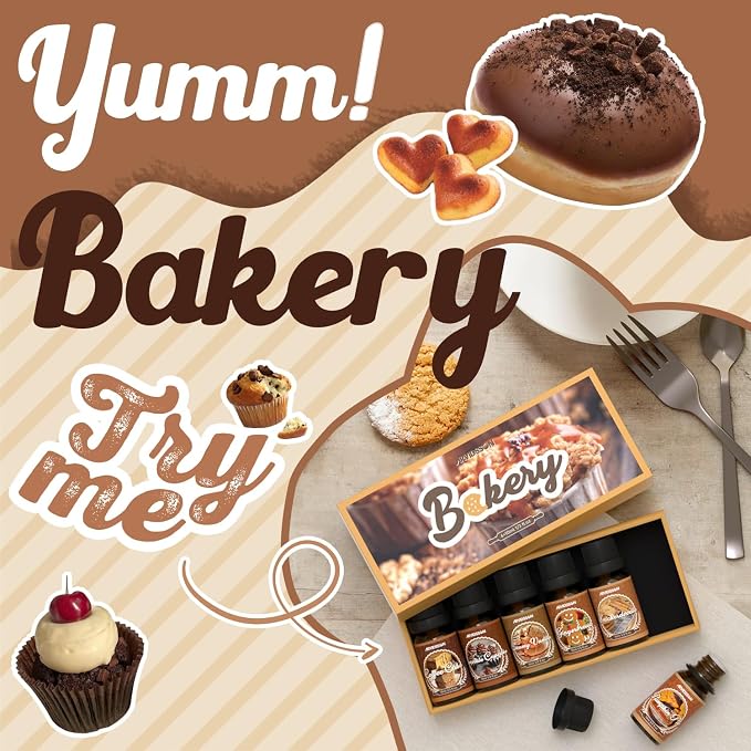 ARVIDSSON Bakery Essential Oils Set, Natural Fragrance Oil for Diffuser, Candle Making - Pumpkin Pie, Snickerdoodle, Gingerbread, Coffee Cake, Creamy Vanilla, Chocolate Cupcake