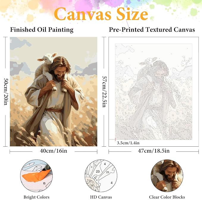 Okarina Paint by Numbers Kit for Adults, Jesus & Lamb Design, 16x20 Inch