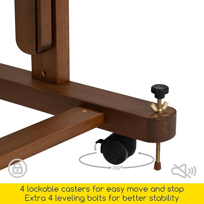 MEEDEN Enlarged H-Frame Art Easel: Solid Beech Wood Artist Heavy Duty Easel | Professional Painting Art Easel Stand for Adults Artist Painters - with 4 Lockable Wheels - Hold Canvas up to 86" - Walnut