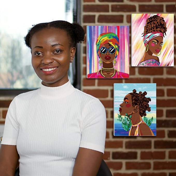 Chuangdi 10 Pcs Afro Queen Pre Drawn Canvas for Painting Pre Printed Paint and Sip Party Supplies 8 x 10 Inch Stretched Outline Board Painting Kit for Adults Beginner Artist DIY