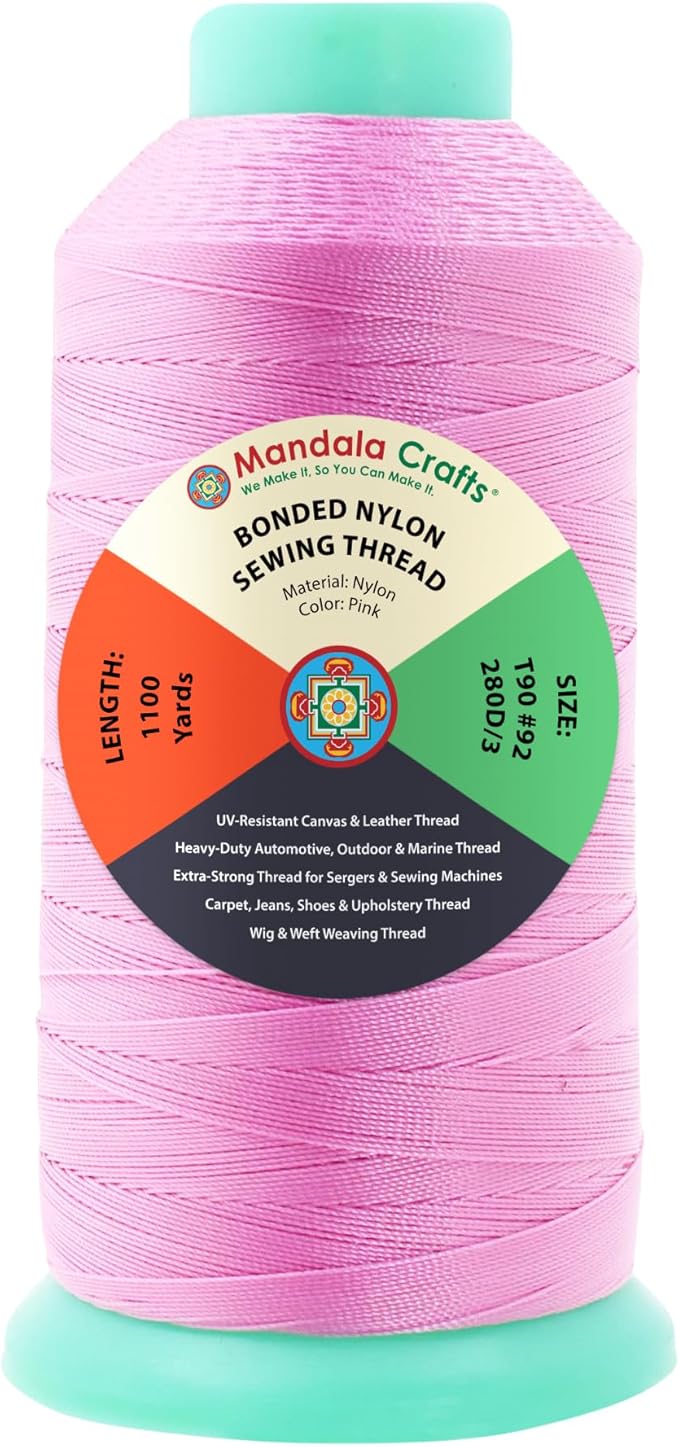 Mandala Crafts Size 92 280D T90 Pink Bonded Nylon Thread, 1100 YDs