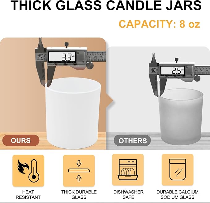 SHOWIN 8 OZ Thick Candle Jars for Making Candles 15 Pcs, White Empty Jars with Wood Lids for Candle Making, Sample Container,Matte White
