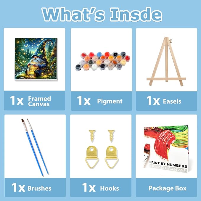 Gnome Paint by Numbers Kit for Adults Beginner, Paint by Numbers 10x10 Inch | Books Framed Paint by Numbers with Easel, Acrylic Painting by Numbers, DIY Arts and Crafts for Gifts or Home Decor