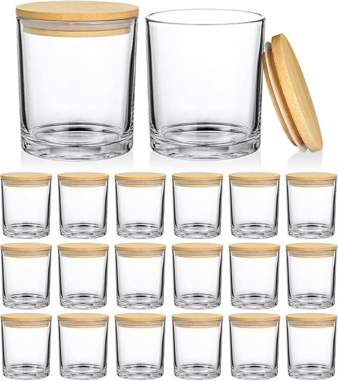 SUPMIND 20 Pack 14 fl.oz Clear Glass Candle Jars with Bamboo Lids | Empty Candle Vessels with Airtight Lids, Bulk Glass Jar Containers for Making Candles for 10 12 14 fl.oz