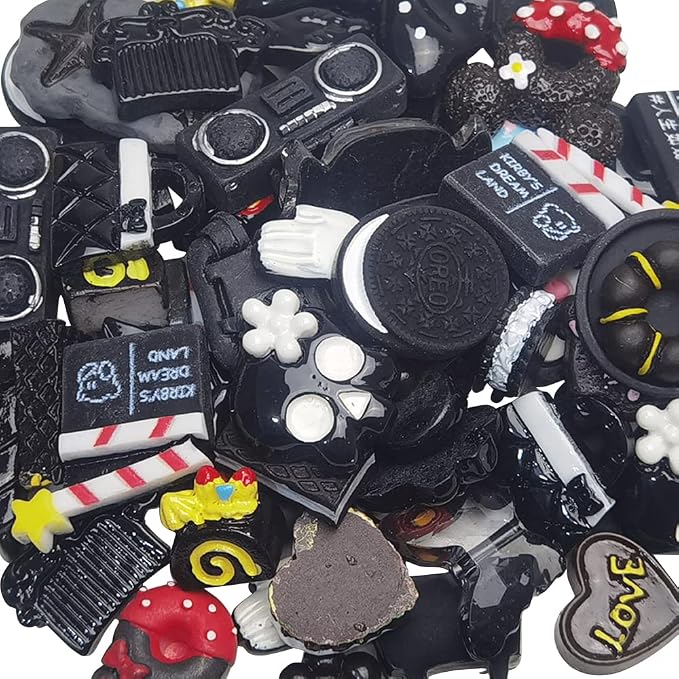 Chenkou Craft 50pcs Lots Mix Assorted Black Halloween Craft DIY Flatbacks Resin Flat Back Buttons Scrapbooking (Black)