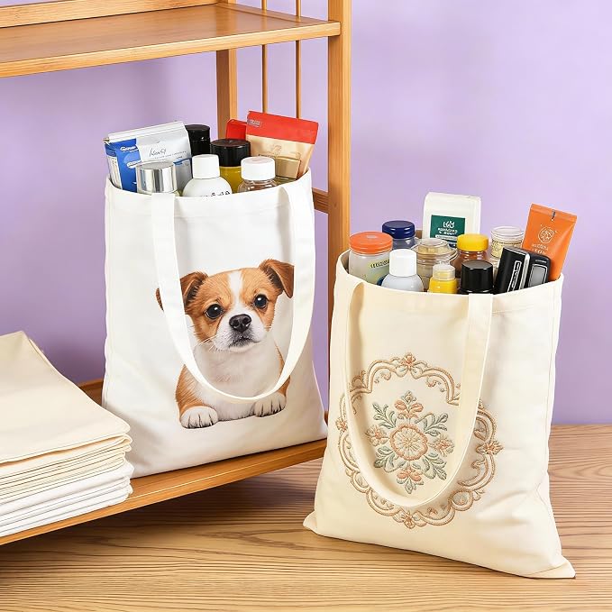 60-Pack Sublimation Blanks Tote Bags, Off-White Canvas Bags for DIY | Reusable grocery shopping totes, heat transfer & HTV ready, personalized gifts for Women, Men, advertising, Party Shopping