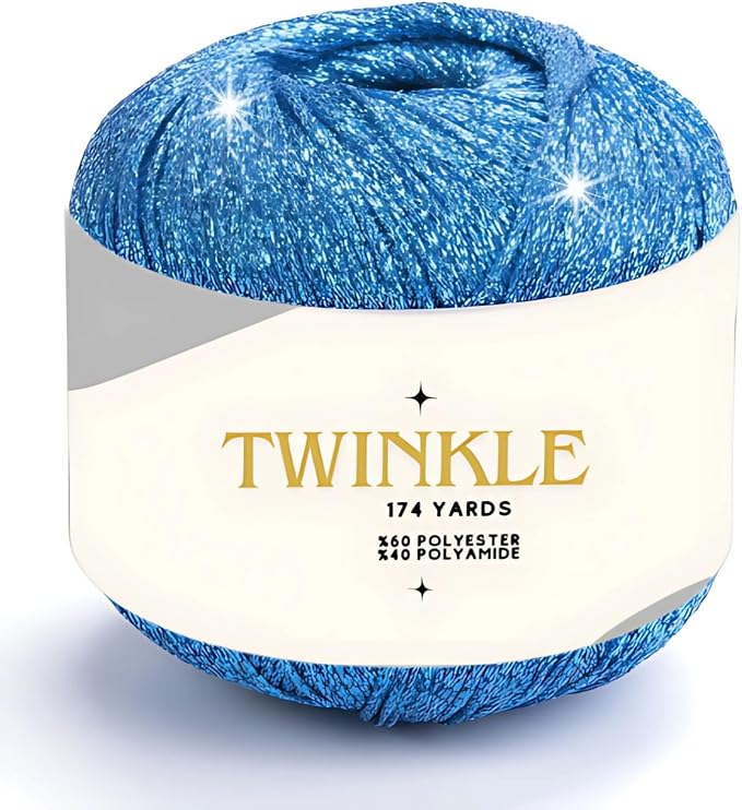 Twinkle Metallic Glitter Yarn Sparkle Fine 1 Light Fingering Weight Worsted Gold Silver for Crochet Knitting, 25g 0.88oz, 175yard Soft Craft Shawls Cardigans Bags Lurex (Seafoam Blue, Pack 1)