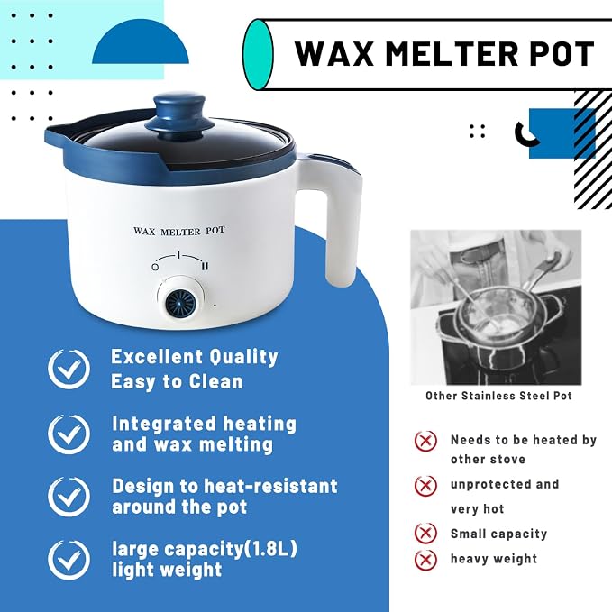 Ksedcon Wax Melting Pot Kit with Thermometer, Wicks and 3 Candle Dye Colors | Electric Wax Melter with Pour Spout, Small Candle Maker to Make Your Own Candles