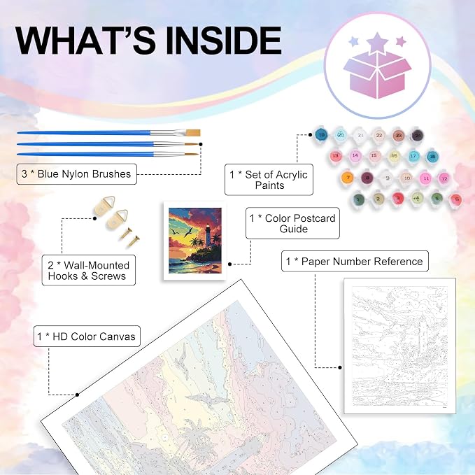 Paint by Numbers Kit for Adults, Lighthouse Number Painting Canvas Kit | DIY Acrylic Painting Set for Beginners, Stress Relief Relaxing Craft, Home Wall Decor, Holiday Gift for Adults, 16x20 Inch