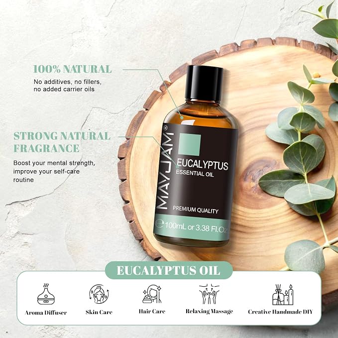 MAYJAM Eucalyptus Essential Oil for Diffuser Skin Care, 3.38FL.OZ