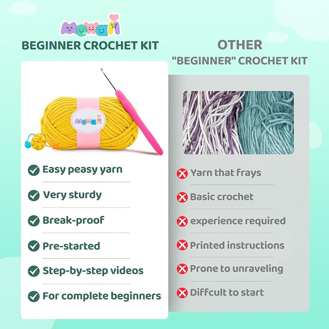 Mewaii Summer Duck Crochet Kit for Beginners, 40% Extra Yarn | Video Tutorial, Pre-Started Piece, Gift Box, Level 1 Starter Kit, Family Craft for Adults, Kids & Beginners