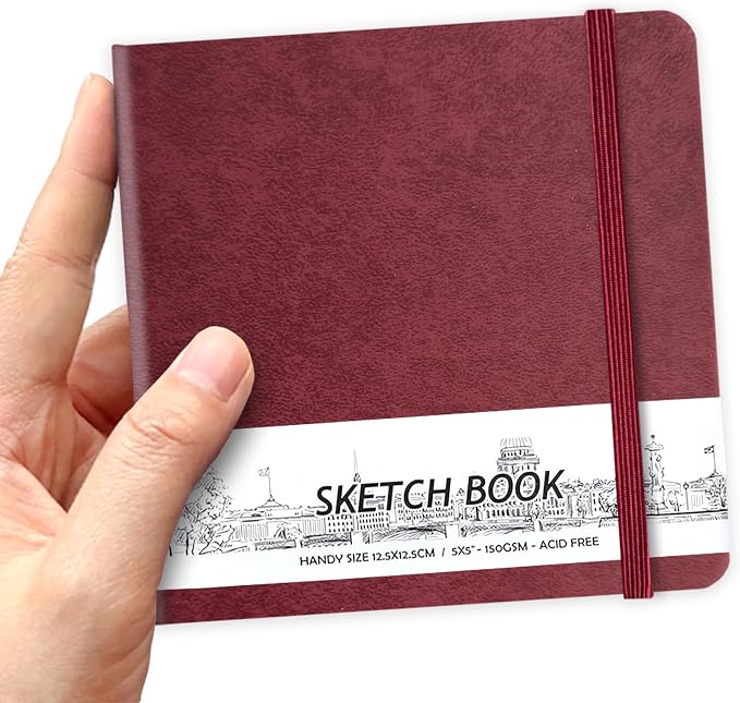 5" x 5" Hardcover Sketch Book,58 Sheets Small Mixed Media Pocket Sketch Pad