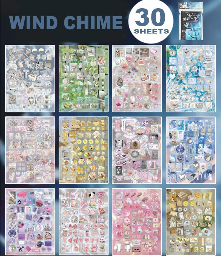 30 Sheets Cute Japanese Sticker Book,Dreams Aesthetic Sticker Book for Scrapbooking, Journaling, DIY Crafts, Water Bottle Decoration