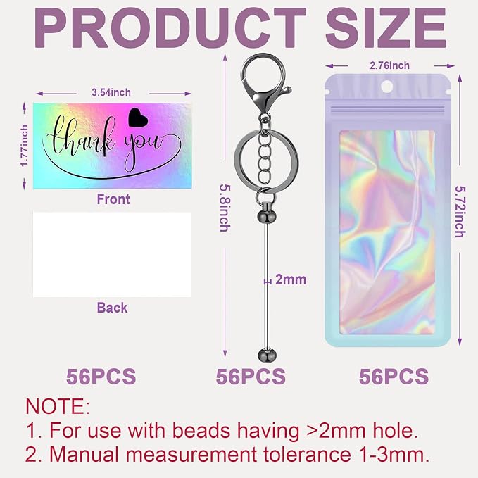 42/84/126 Pcs Beadable Keychain Bars Bulk Blank DIY Beaded Keychain Making Supplies with Bag Thank You Card