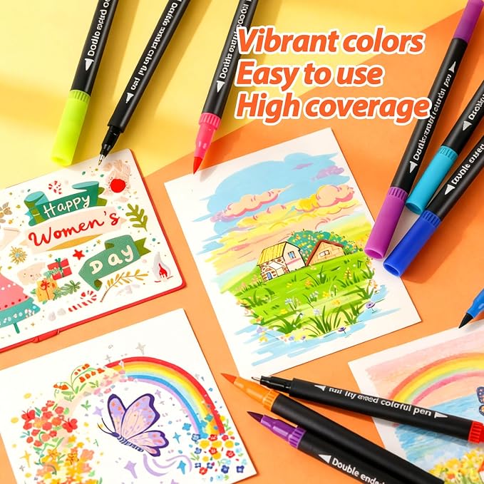 72 Colors Dual Tip Color markers, Fine & Brush Tip Markers Pens for Adult Coloring Book, Dual Watercolor Marker Pens, Art Drawing Supplies Marker s Kit for Calligraphy, Illustrations, DIY Crafts