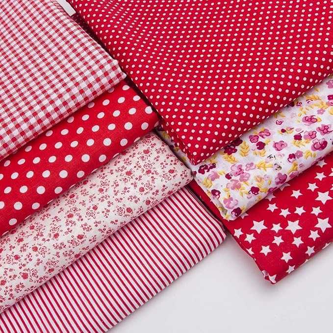 Cotton Fabric DIY Making Supplies Quilting Patchwork Fabric Fat Quarter Bundles DIY for Quilting Cotton Patchwork Cushions (Red, 20" x 40")
