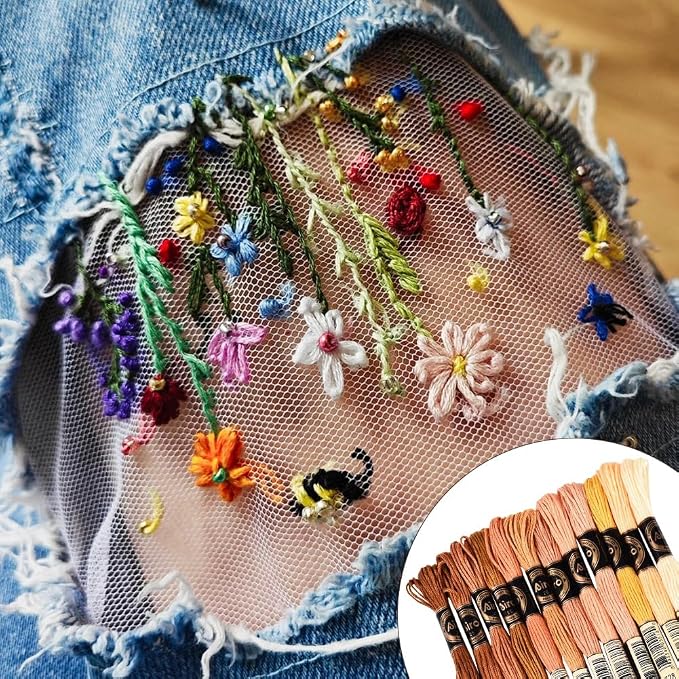 105 Yards 12 Skeins Gradient 6 Strands Earth Color Friendship Bracelet Threads String Polyester Variegated Embroidery Floss Cross Stitch Thread Assorted Bulk for Hand Sewing Making Supply