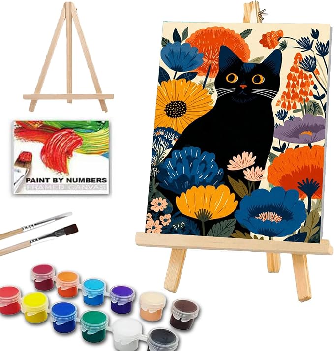 ICYANART Cat Paint by Numbers for Adults Framed, Cat Number Painting 8x12In