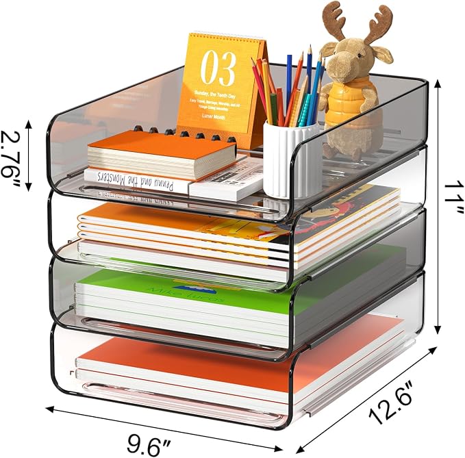 FANXIYQ 4-Tier Acrylic Paper Tray Organizer, 2-Tone Office Paper Organizer