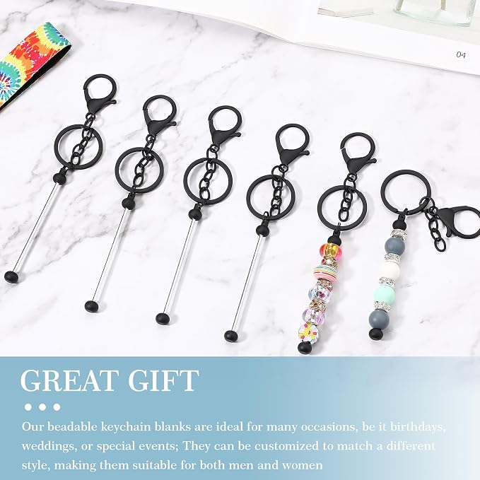 Huwena 6 Pcs Beadable Keychain Bars Metal Blanks DIY Crafts Jewelry Gift