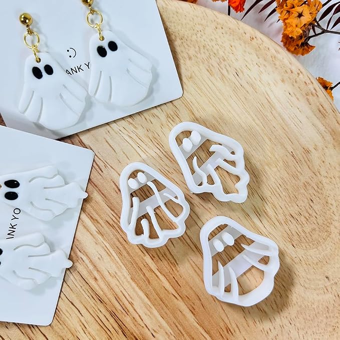 Xaekicr Halloween Ghost Polymer Clay Cutters – 3 Pcs Spooky Clay Cutters for Earrings and DIY Crafts, Polymer Clay Tools for Jewelry Making