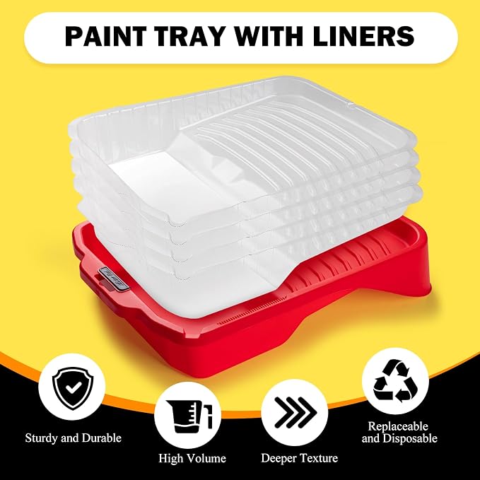 Mister Rui 17 Pieces Paint Roller Kit with 9 Inch Magnetic Tray and Liners