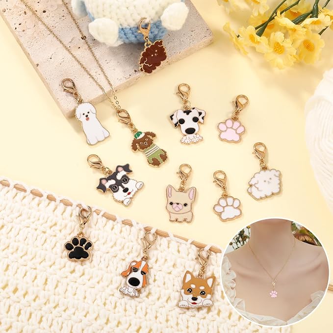 COGCHARGER DIY Knitting Tool Sets 18Pcs Including Dog Alloy Enamel Crochet Stitch Markers Knitting Row Counter Chains Silicone Knitting Needle Stoppers for Knitting Project
