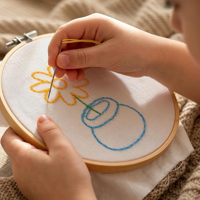 Nuberlic Embroidery Kit for Kids Ages 8+, 12 Pre-Stamped Crafts