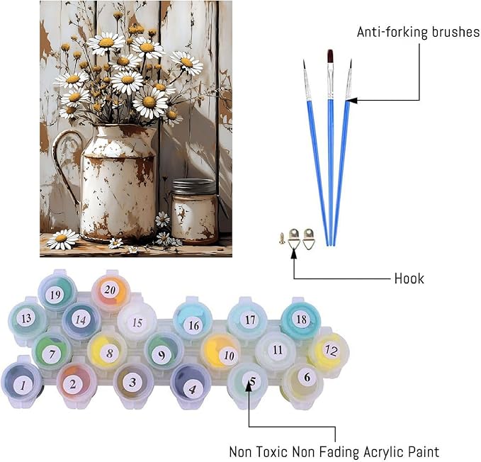 VIGEGU Retro Flower Paint by Numbers Kit for Adults Beginner with Framed | Easy Adult Paint by Number Kits on Canvas DIY Painting for Beginners Art by Numbers for Home Wall Decor 10x12 Inch