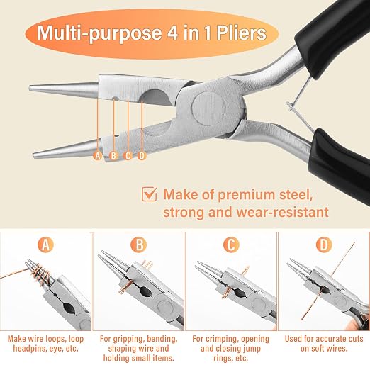 Modacraft 22 Gauge Copper Wire for Jewelry Making with 4 in 1 Plier, 164Ft/0.6mm Craft Beading Pure Bare Copper Wire for Jewelry Making Supplies and Crafting
