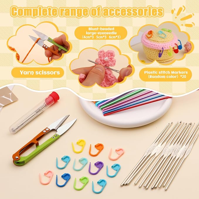IMZAY 54 Pcs Crochet Hooks Set, 0.6mm-6.5mm Crochet Needles for Yarn | Crochet Kits for Beginners, Ergonomic Crochet Hooks with Knitting Accessories, Crochet Supplies, Knitting Needles for Craft