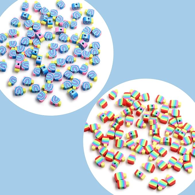 100 Pcs Popsicle Polymer Clay Beads Cartoon Heishi Spacer Beads Supplies for DIY Bracelet Earring Necklace Jewelry Making