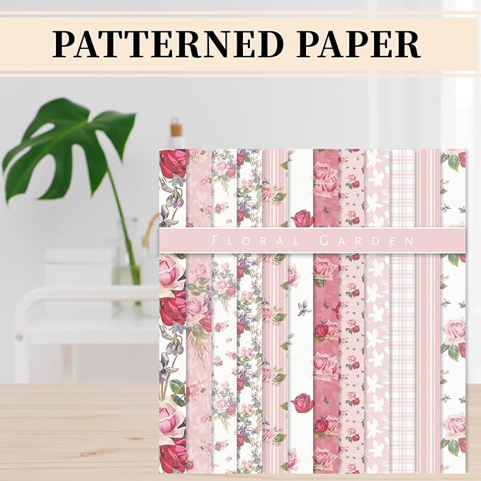 JarThenaAMCS 24 Sheets Rose Floral Pattern Paper Pink Scrapbook Specialty Paper Vintage Flower Double Sided Craft Papers for DIY Card Making Photo Album Journal Decor, 6 x 6 Inch