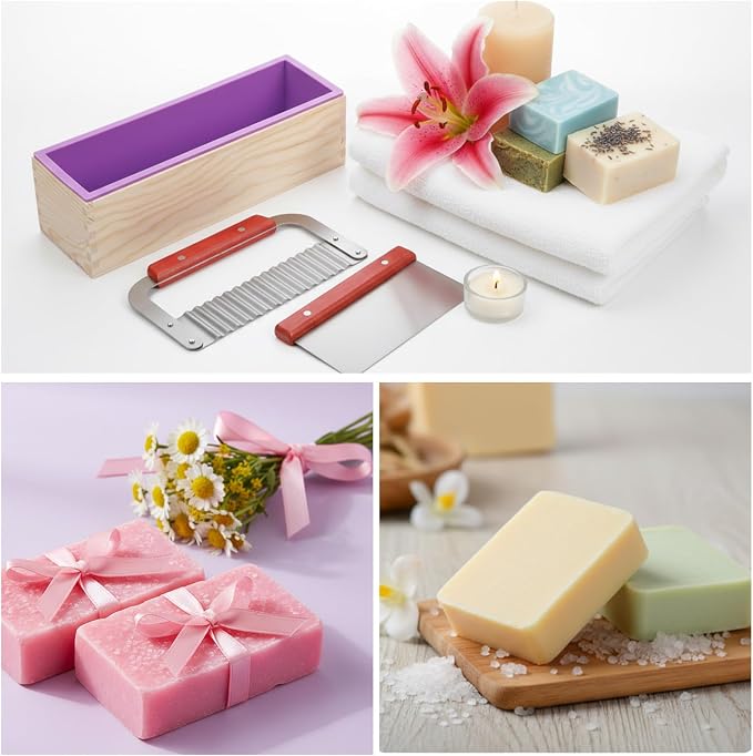 Loaf Soap Making Cutting Kit,Bamboo Cutting Box,Soaps, 48oz Silicone Molds