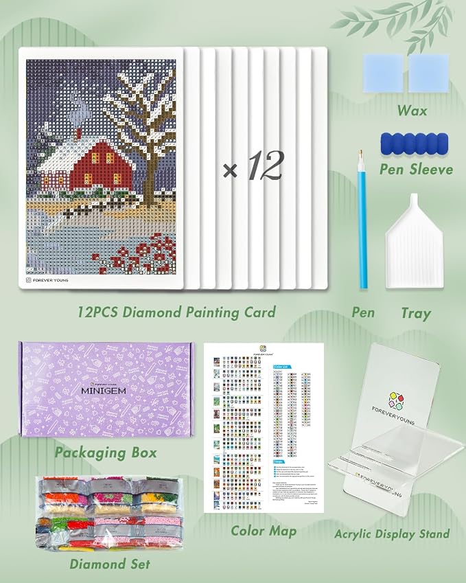 ForeverYoung Minigem Twelve Months Diamond Art Kits, 5x7Inch Postcard-Style