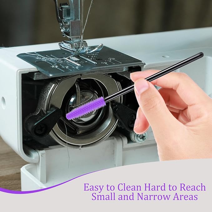 FJW Machine Cleaning Brushes, Reusable Silicone Dense Bristles Clean Brush for Sewing Machine Internal and Spool Area, The Every Nook and Cranny Sewing Machine Cleaning Tools 20 PCS Purple