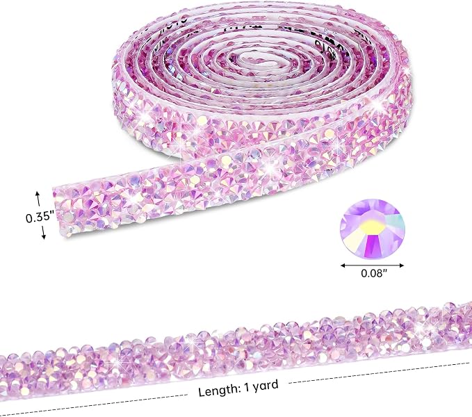 NiArt 12 Rolls Self Adhesive Rhinestone Ribbon 12 Yards DIY Candy Colors