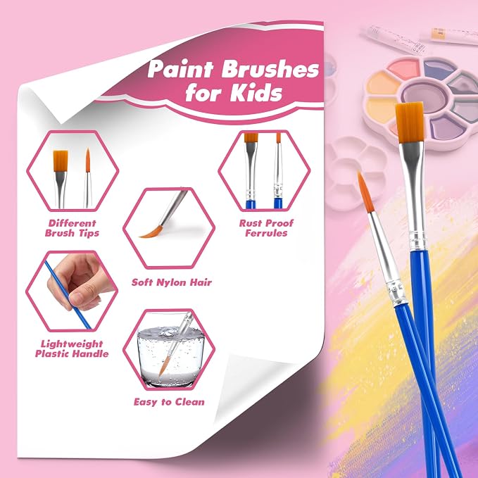 110Pcs Paint Brushes Bulk Small for Kids - Fine Detail Set for Classroom, Model, Canvas, Face, Nail Art, Acrylic, Watercolor, and Craft Supplies