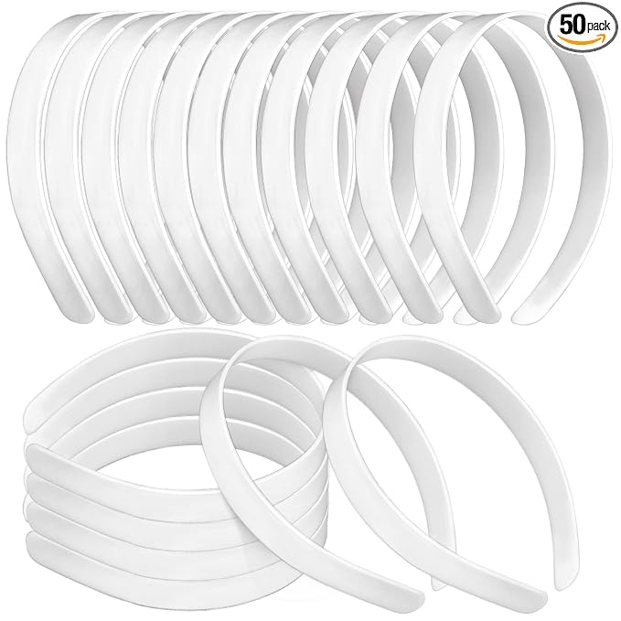 50PCS 1/2 Inch Plain Plastic Headbands for Girls No Teeth DIY Hair Accessories, White