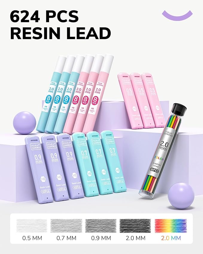 Four Candies 36PCS Mechanical Pencil Set with 624 Refills (Light Purple)