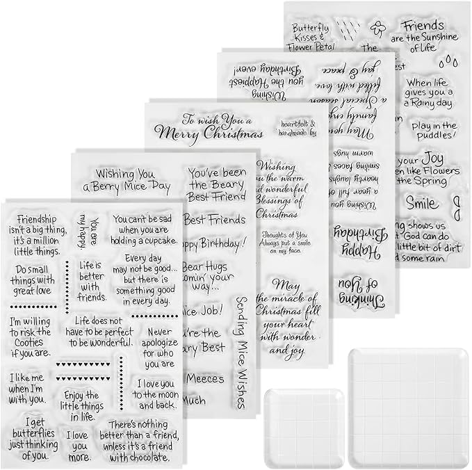 WooYangFun 5pcs Friends Thinking of You Words Clear Stamp 2pcs Acrylic Stamp Blocks for Card Making Decoration and Scrapbooking