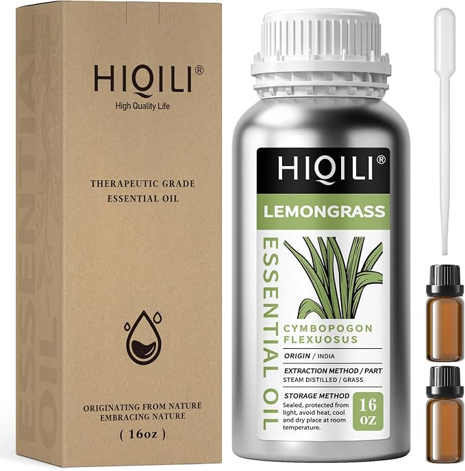 HIQILI Lemongrass Essential Oil for DIY Spray, Body Oil, Soap