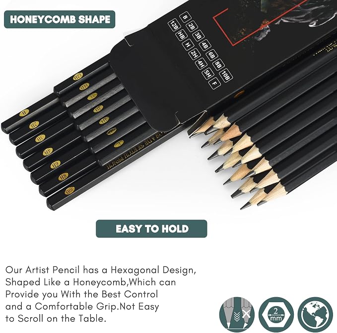 Luwans Drawing Pencils Set of 14 (B - 12B) Sketch Pencils for Drawing - Art Pencils for Shading, Sketching & Doodling | Professional Graphite Pencil for Artists & Beginners