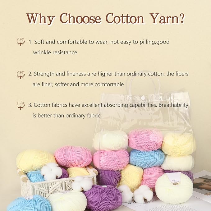 Katech 20 Skeins Cotton Yarn for Crocheting-Crochet Yarn Set-(Color B) | 55% Cotton 45% Acrylic#3 DK (Light)-Super Soft Milk Cotton Yarn-Great Crochet and Knitting Starter Kit for Colorful Craft