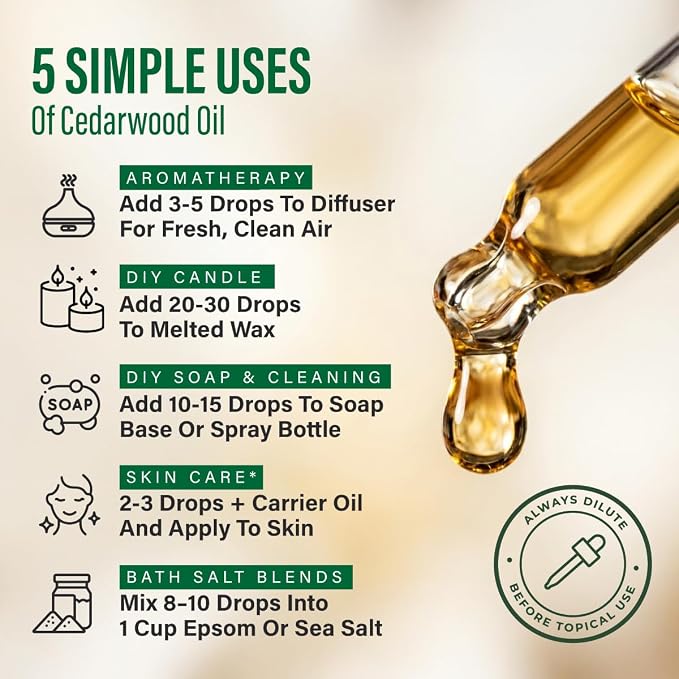 Kukka 100% Pure Cedarwood Essential Oil for Skin, Diffuser, 4 Fl Oz | Cedarwood Oil for Diffuser, Aromatherapy, Bath Blends - GC/MS Tested, Non-GMO, Undiluted Cedarwood-Kukka