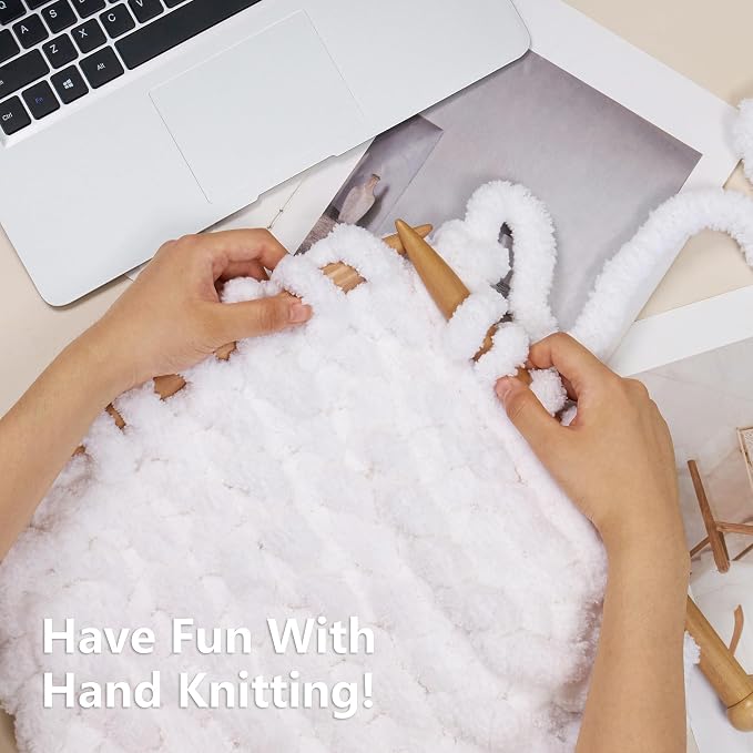 Cozyful Chunky Yarn for Hand Knitting - #10 Chunky Chenille Yarn, Jumbo Big Thick Chunky Yarns for Crocheting, Super Bulky Chunky Knit Blanket Yarns, 8 Skein (22 yds 8 oz Each Skein), Pure White