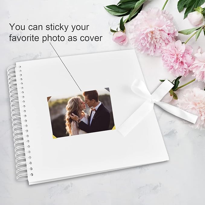 GOTIDEAL 12 x 12 Inch Scrapbook Album with 10 Metallic Markers, White | 80 Pages Craft Paper Photo Album for Wedding and Anniversary, Family DIY Photo Album with Scrapbooking Stickers Corners
