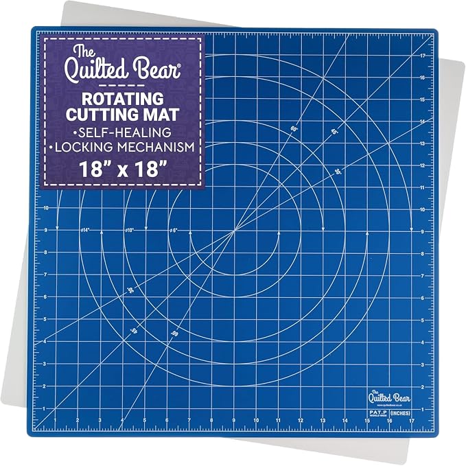 The Quilted Bear 18" x 18" Rotating Self-Healing Cutting Mat, Blue